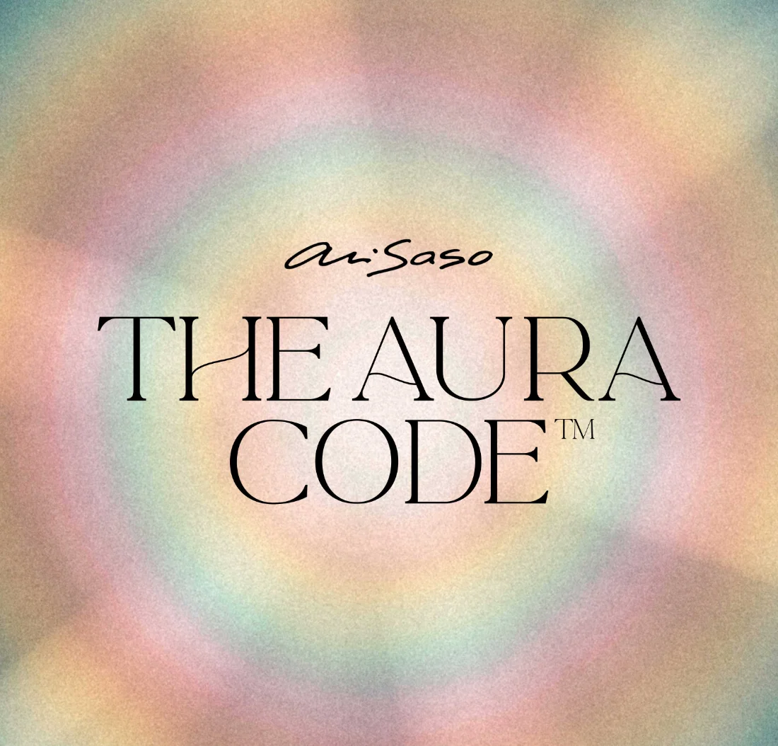 The Aura Code™ by Ari Saso, logotype on a soft aura gradient