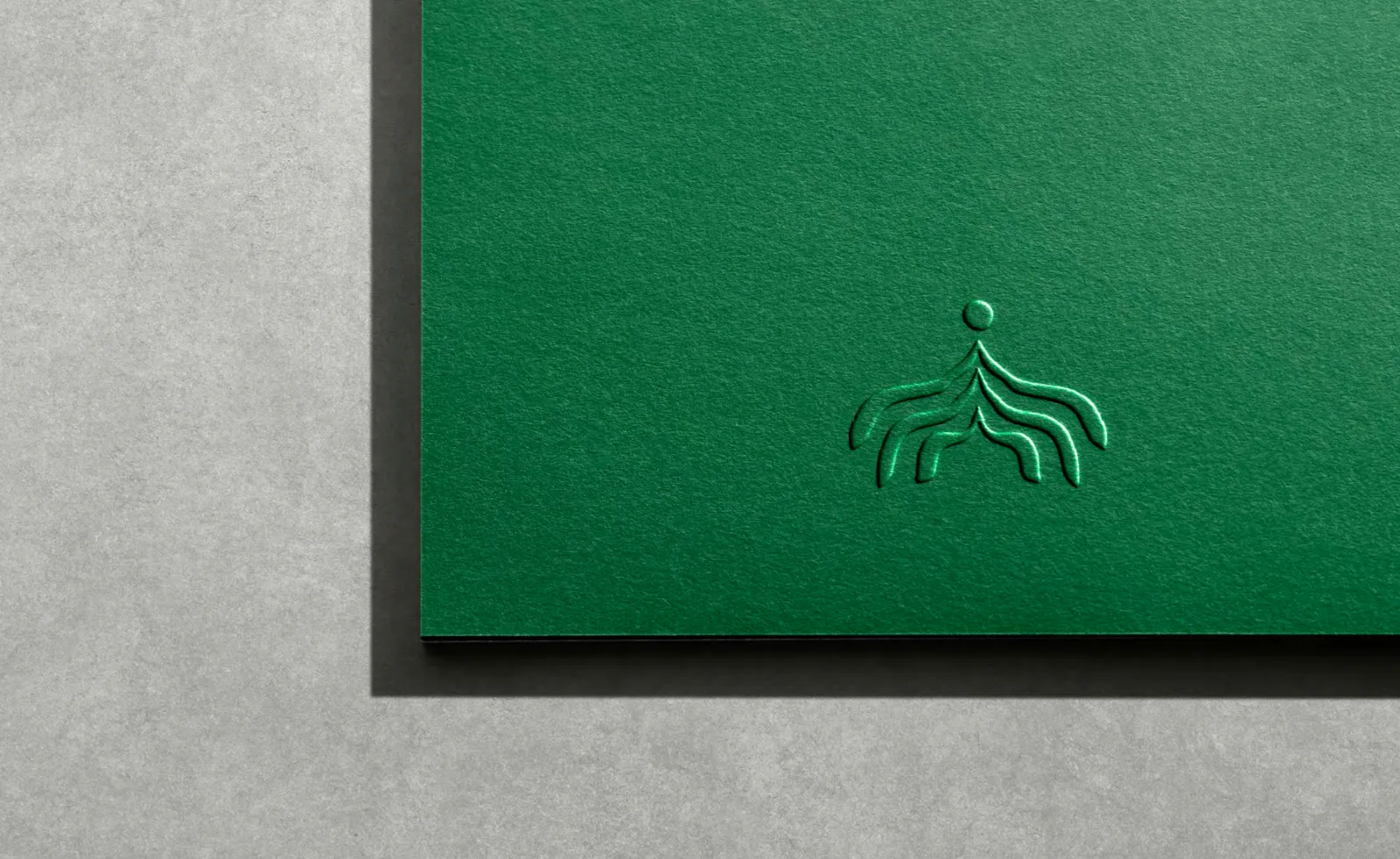 Embossed logo on green card